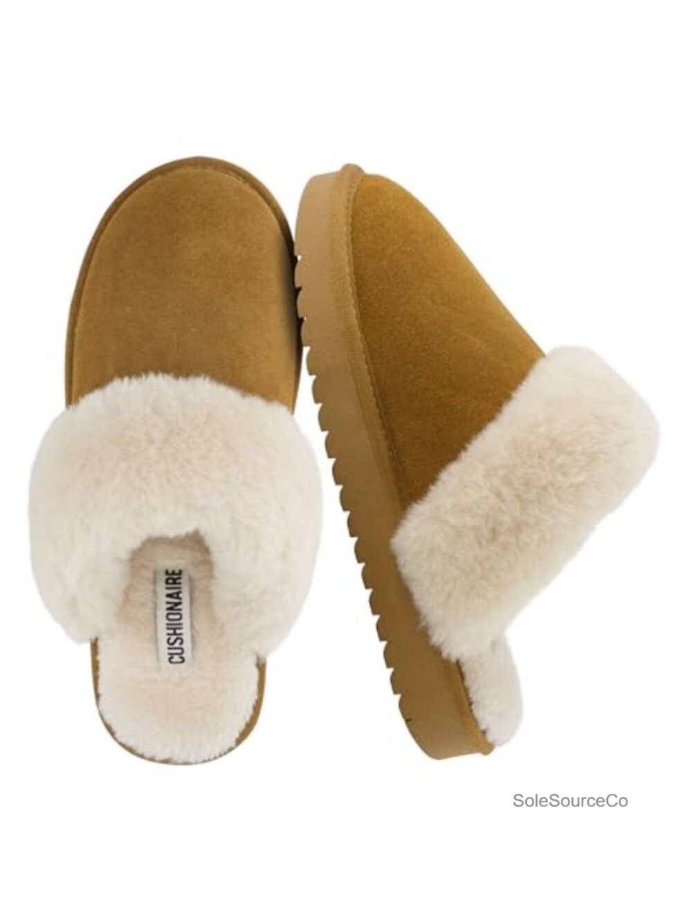 CUSHIONAIRE Hush Genuine Suede Slippers Faux Fur Lined Slip On Mule